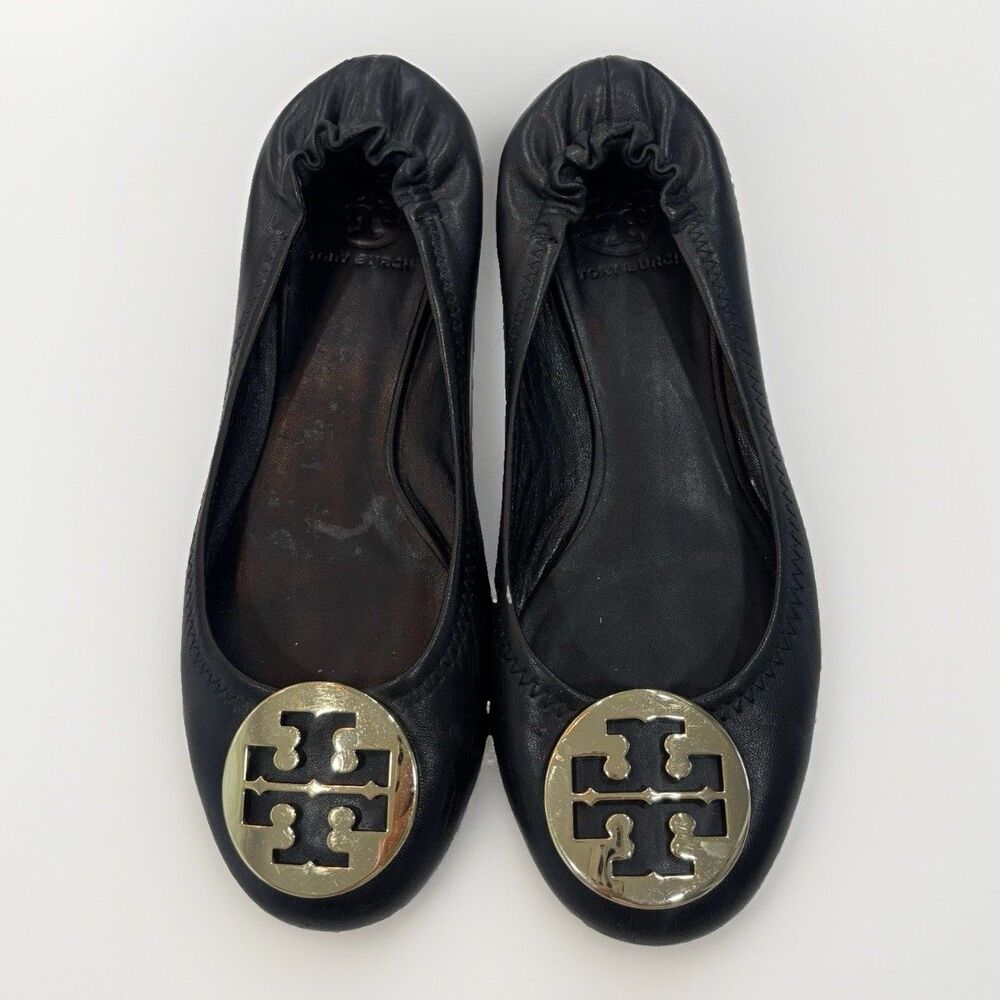 Tory Burch Shoes Womens Size 8.5 Black Minnie Travel Ballet Flat Napa Leather